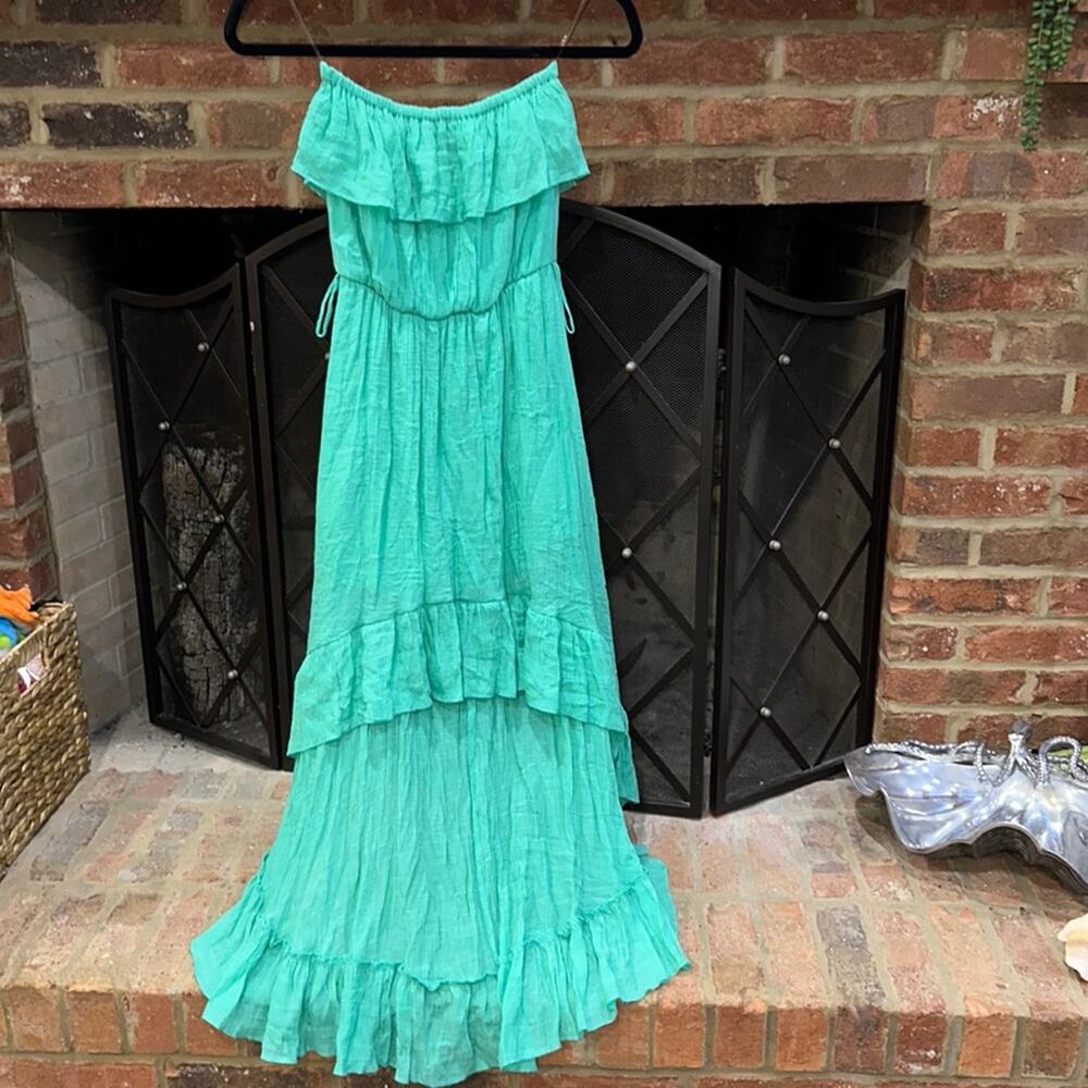 Gorgeous Emerald Flowy Ruffle Strapless High Low Maxi Dress Small